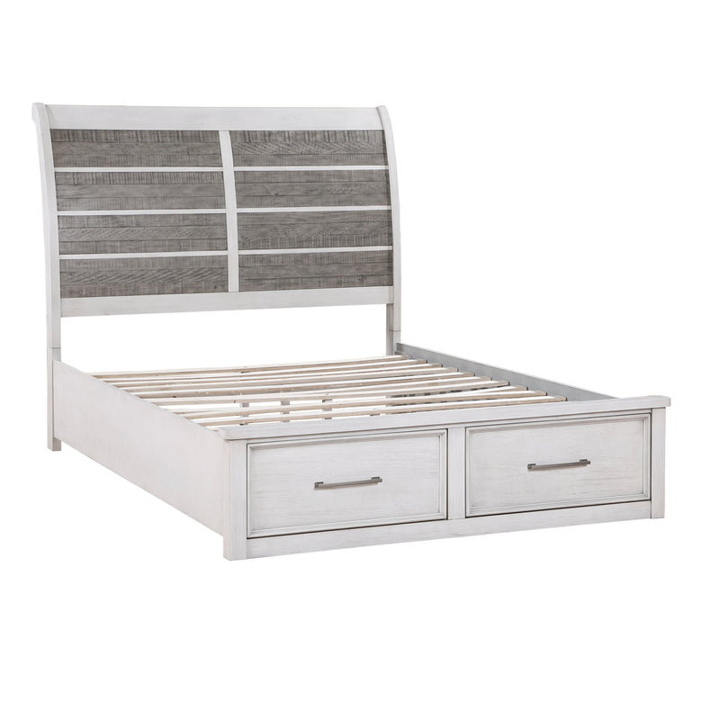 Ambrose Antique White/Gray Queen Platform Bed with Footboard Storage