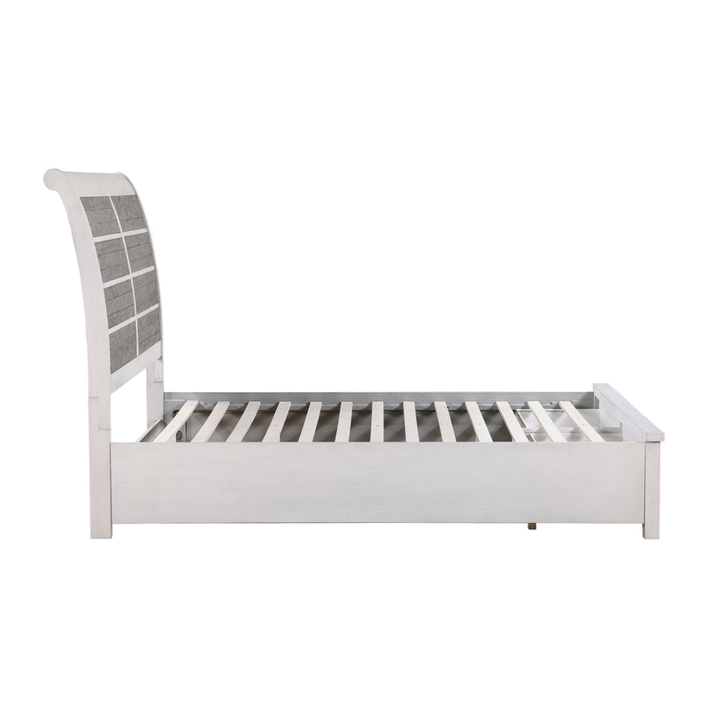 Ambrose Antique White/Gray Queen Platform Bed with Footboard Storage