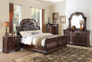 Cavalier Dark Cherry Upholstered Sleigh Bedroom Set