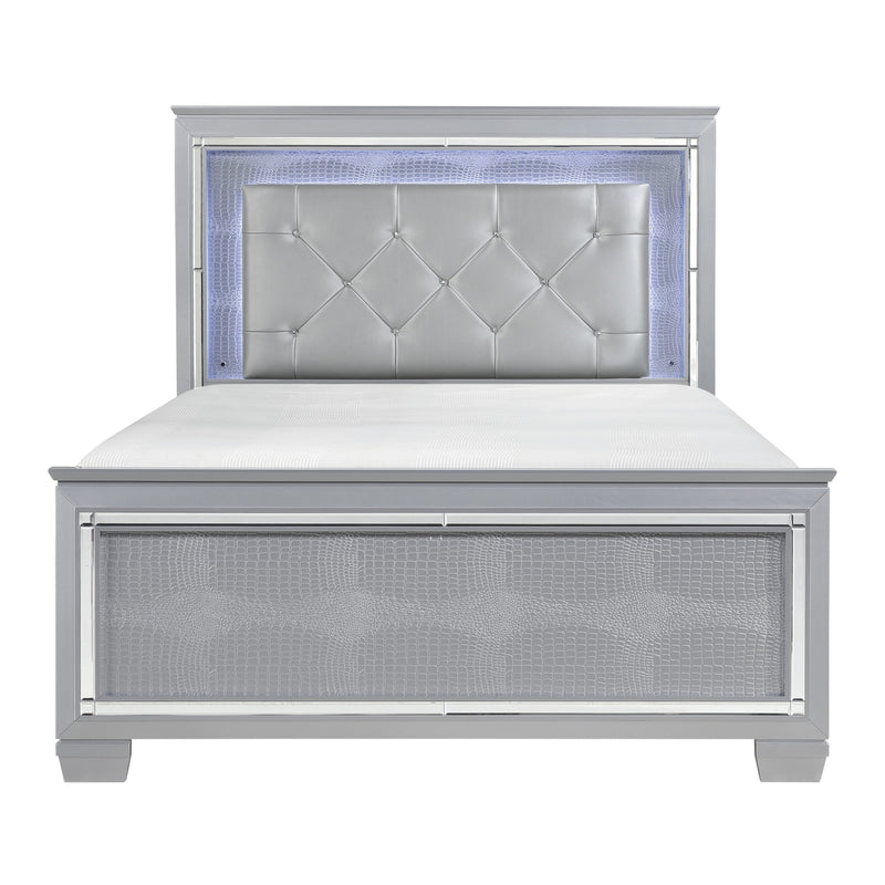 Allura Silver King LED Upholstered Panel Bed