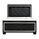 Allura Black Full LED Upholstered Panel Bed