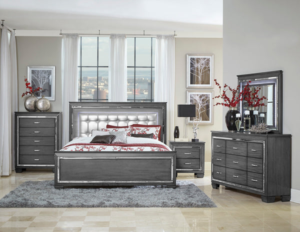 Allura Gray LED Upholstered Panel Bedroom Set