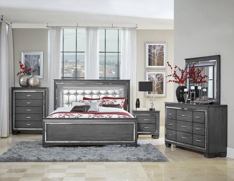 Allura Gray LED Upholstered Panel Bedroom Set