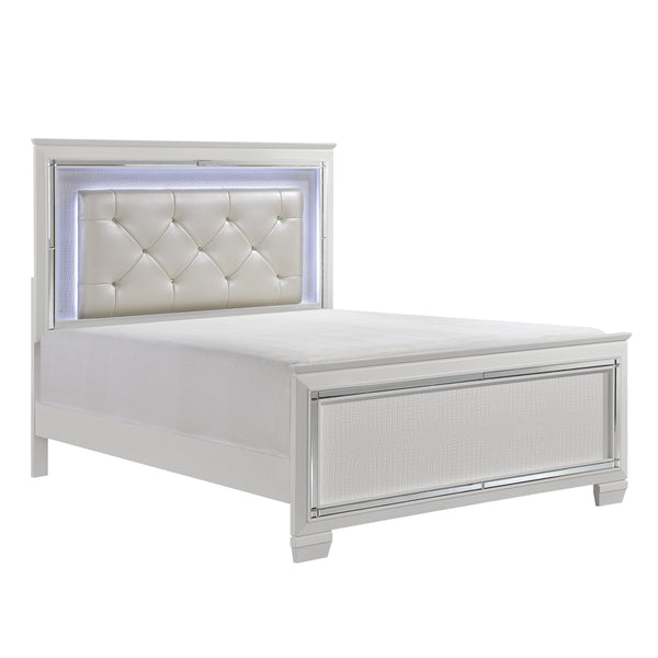 Allura White Full LED Upholstered Panel Bed