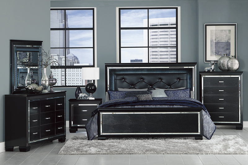 Allura Black King LED Upholstered Panel Bed