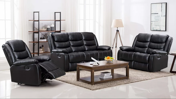 S8383 Miami Black PU 3pc Reclining Living Room Set