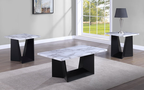 Adea Black/White Marble-Top 3-Piece Coffee Table Set