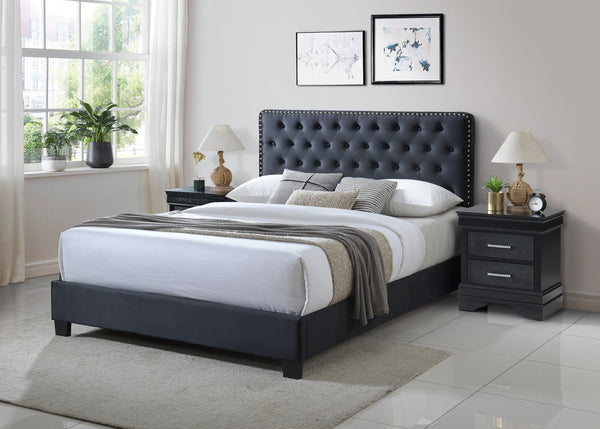 Ezra Charcoal King Upholstered Panel Bed