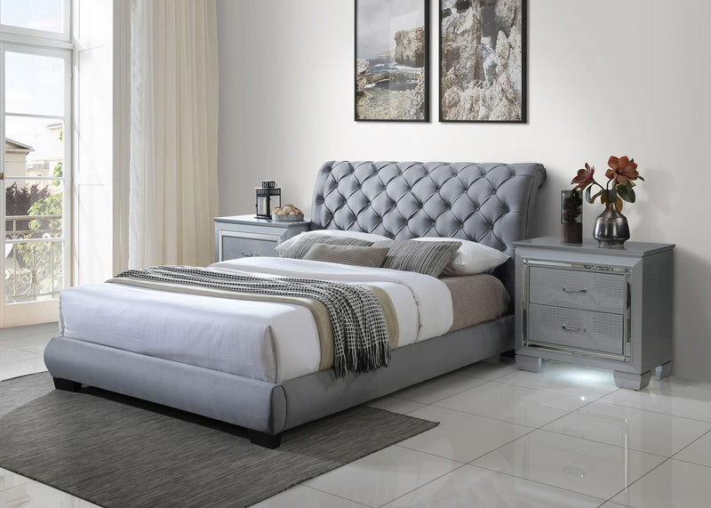 Carly Gray King Upholstered Platform Bed