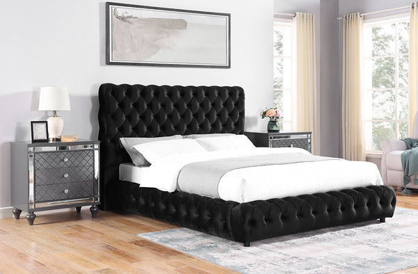 Flory Black King Upholstered Platform Bed