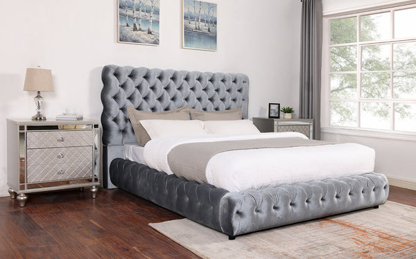 Flory Gray King Upholstered Platform Bed