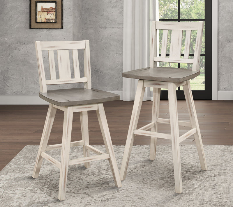 Amsonia White Swivel Pub Counter Height Chairs, Set of 2