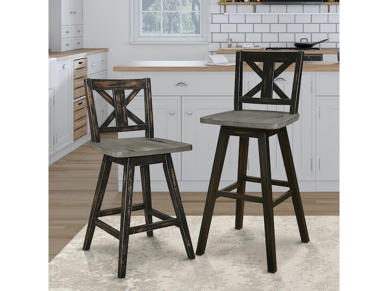 Amsonia Black Swivel Pub Counter Height Chairs, Set of 2