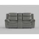 Aram Dark Brown Faux Leather Double Glider Reclining Loveseat with Center Console, Receptacles and USB Ports