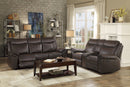 Aram Dark Brown Faux Leather Double Glider Reclining Loveseat with Center Console, Receptacles and USB Ports