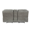 Aram Gray Faux Leather Double Glider Reclining Loveseat with Center Console, Receptacles and USB Ports