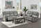 Aram Gray Faux Leather Double Reclining Sofa with Center Drop-Down Cup Holders, Receptacles, Hidden Drawer and USB Ports