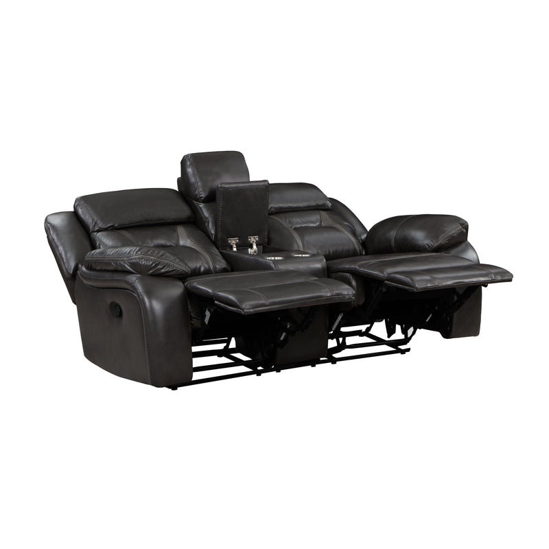 Amite Dark Gray Double Reclining Loveseat with Center Console