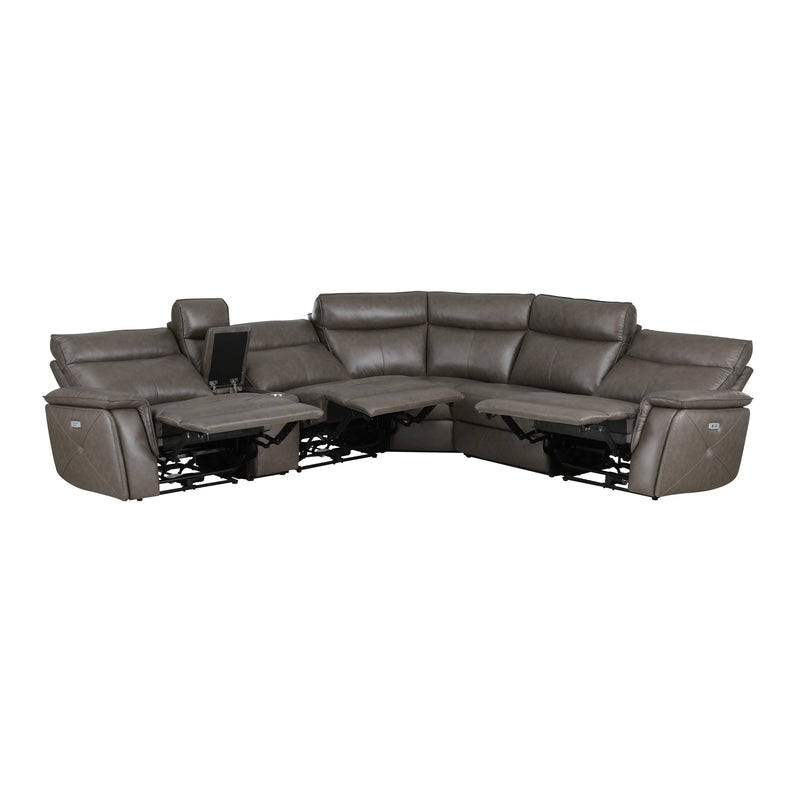 Maroni Dark Brown Leather 6-Piece Modular Power Reclining Sectional