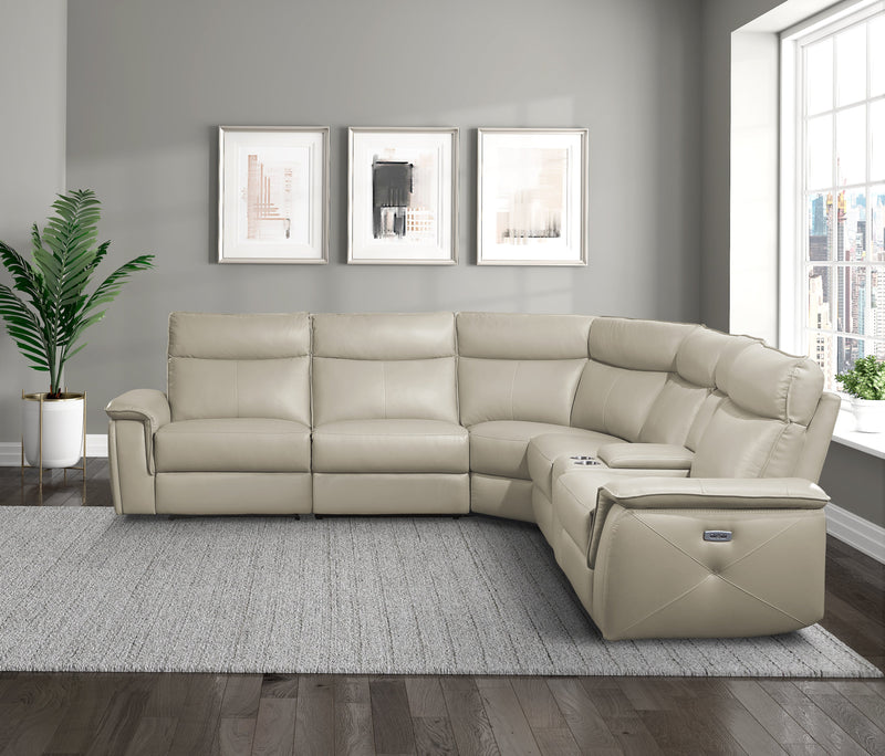 Maroni Taupe Leather 6-Piece Modular Power Reclining Sectional