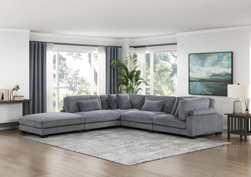 Traverse Gray Corduroy 5-Piece Modular Sectional with Ottoman