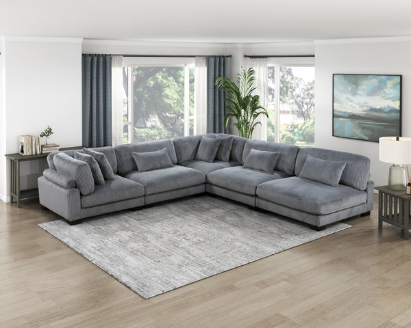 Traverse Gray Corduroy 5-Piece Modular Sectional