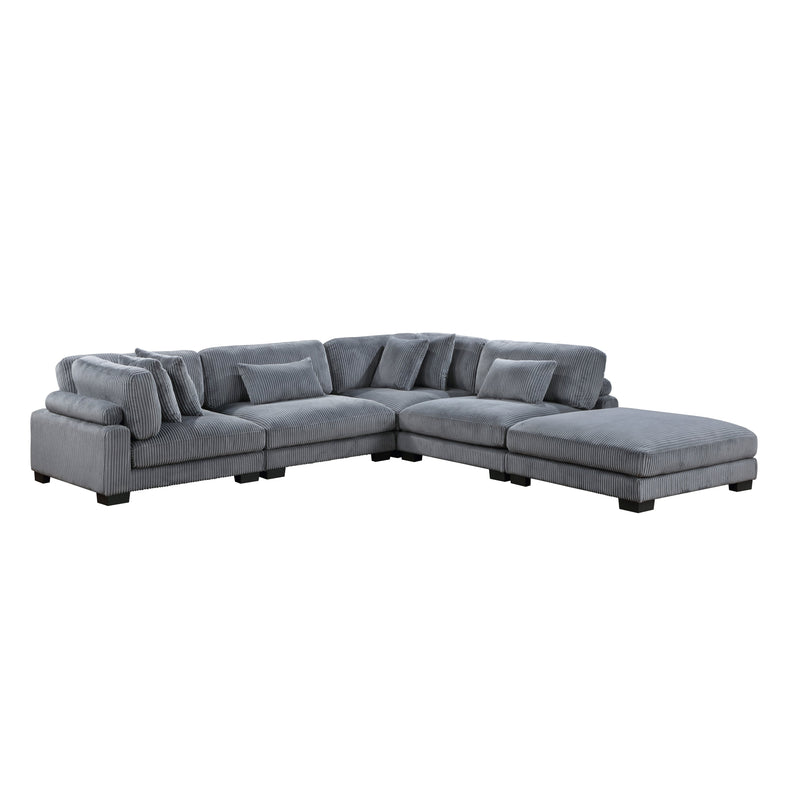 Traverse Gray Corduroy 5-Piece Modular Sectional with Ottoman