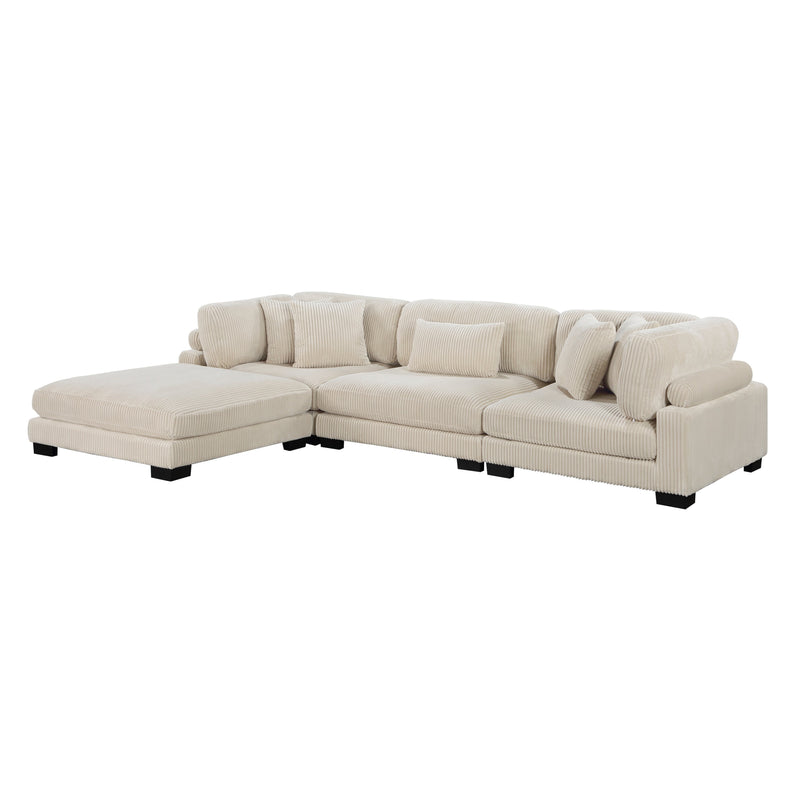 Traverse Beige Corduroy 4-Piece Modular Sectional with Ottoman