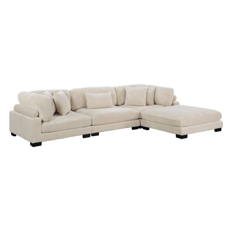 Traverse Beige Corduroy 4-Piece Modular Sectional with Ottoman