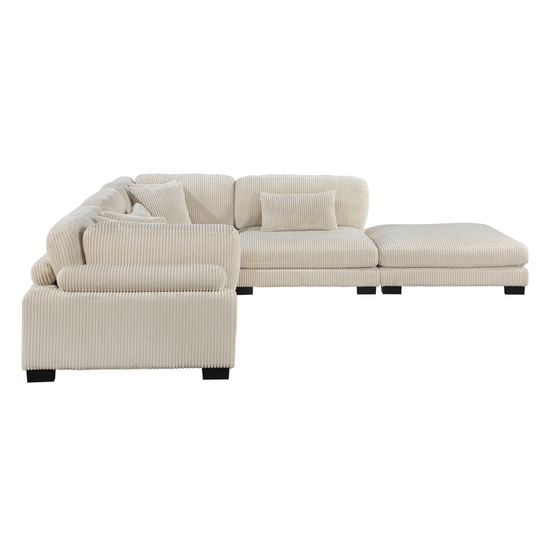 Traverse Beige Corduroy 5-Piece Modular Sectional with Ottoman