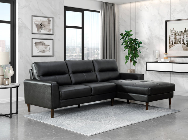 Lewes Black Leather 2-Piece Sectional with Right Chaise