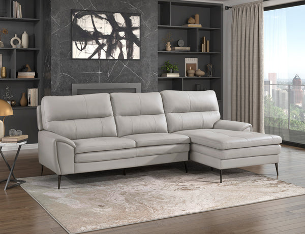 Essex Light Gray Leather 2-Piece Sectional with Right Chaise