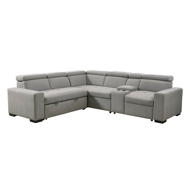 Farrah Light Gray 3-Piece Sectional with Adjustable Headrests, Pull-out Bed and Console