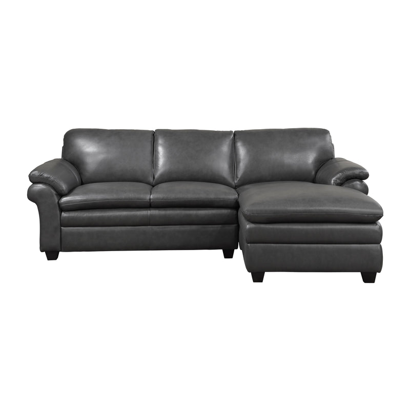 Exton Gray Leather 2-Piece Sectional with Right Chaise