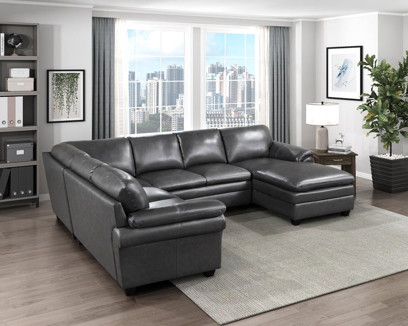 Exton Gray Leather 4-Piece Sectional with Right Chaise