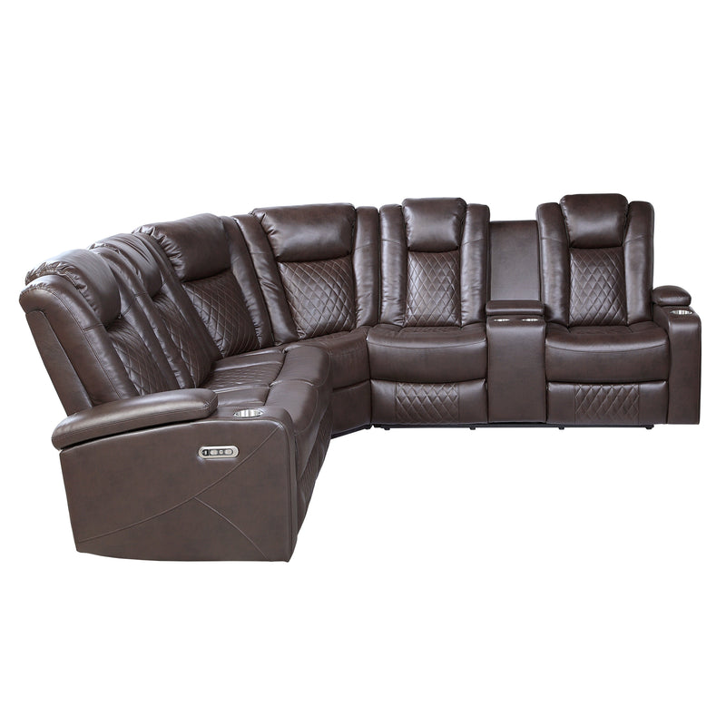 Caelan Dark Brown LED Power Reclining Sectional