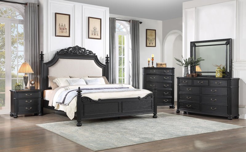 Kingsbury Espresso King Upholstered Panel Bed