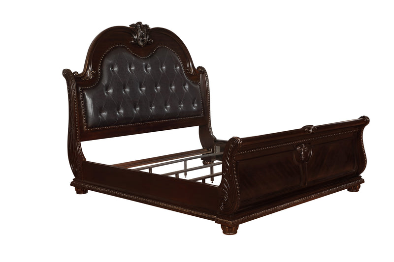 Stanley Cherry Brown Upholstered Sleigh Bedroom Set