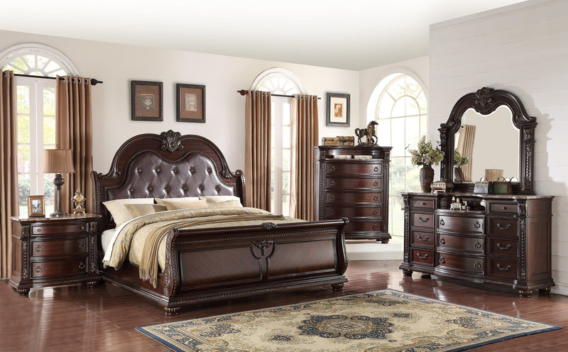 Stanley Cherry Brown Upholstered Sleigh Bedroom Set