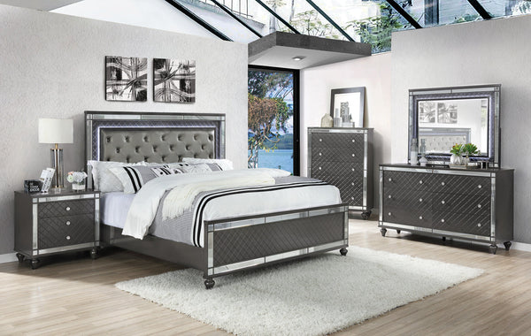 Refino Gray LED Upholstered Panel Bedroom Set