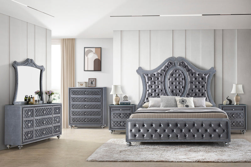 Cameo Gray Queen Upholstered Panel Bed