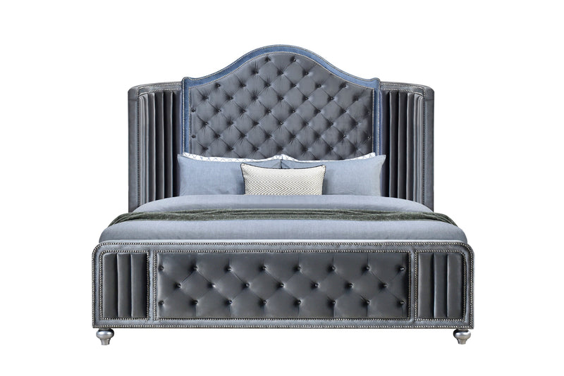 Cameo Gray Upholstered Wingback Panel Bedroom Set