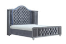 Cameo Gray Queen Upholstered Wingback Panel Bed