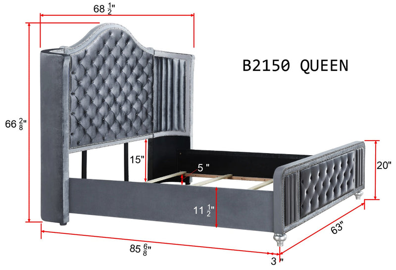 Cameo Gray Upholstered Wingback Panel Bedroom Set