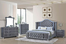 Cameo Gray Queen Upholstered Wingback Panel Bed