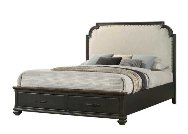 Hamilton Dark Brown King Upholstered Storage Platform Bed