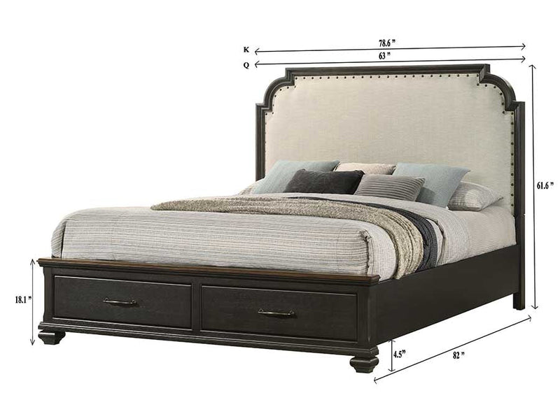 Hamilton Dark Brown Upholstered Storage Platform Bedroom Set