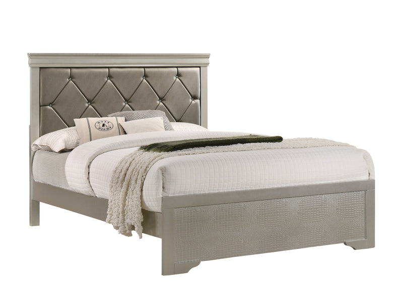 Amalia Champagne Silver King Panel Bed