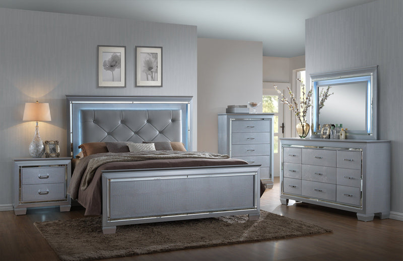 Lillian Silver LED Upholestered Bedroom Set