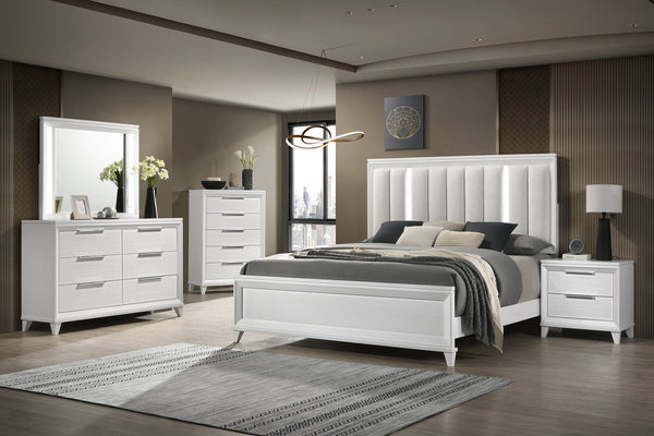 Cressida White Upholstered LED Panel Bedroom Set